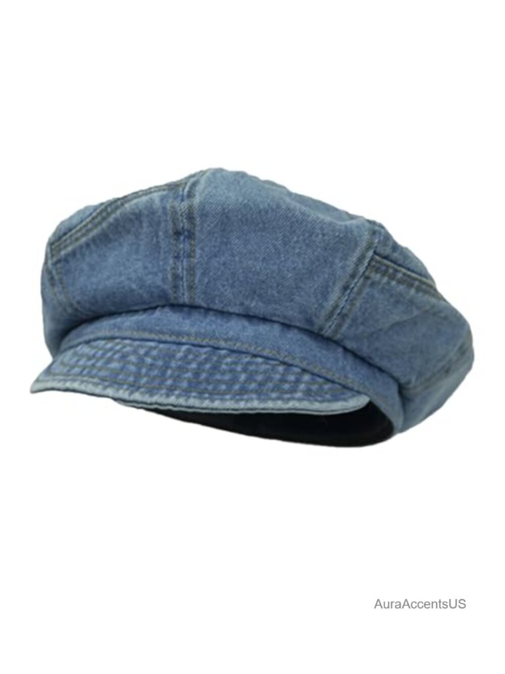 Denim Newsboy Cap Adjustable Beret Hat Vintage Yellow Stitching